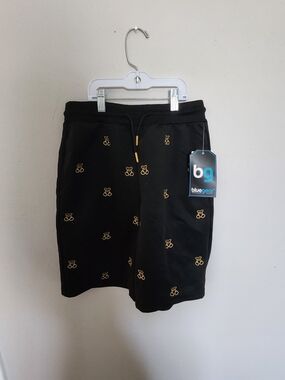 Blue Gear Black Athletic Shorts with Gold Embroidery
